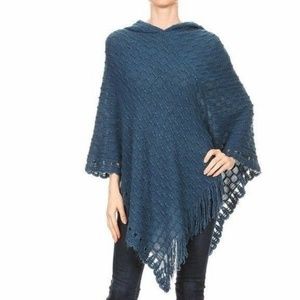 Poncho Hooded Cape Women Shawl Teal Coat Cloak
